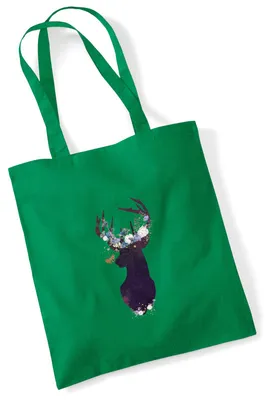Produktbild von Huuraa Jutebeutel Hirsch Silhouette 10 Liter Kelly Green Baumwolle Tasche Geschenkidee