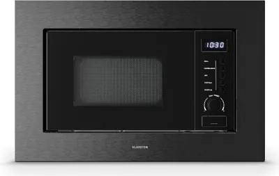 Produktbild von Klarstein Verosteel Einbaumikrowelle 60 cm mit Grill – 20L, 700W Mikrowelle & 800W Grill, 8 Programme, Touch-Bedienung, Edelstahl, Auftaufunktion, LED-Innenbeleuchtung, Schwarzer Edelstahl