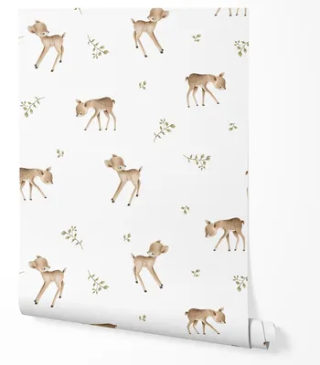 Zdjęcie produktu dla TAPETA NA ŚCIANĘ DZIECIĘCE SARNY LIŚCIE BIAŁE TŁO DO POKOJU DZIECKA 10m x 0.5m