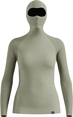 Beiges nahtloses Odlo Funktionsshirt mit integriertem Gesichtsschutz und langem Arm