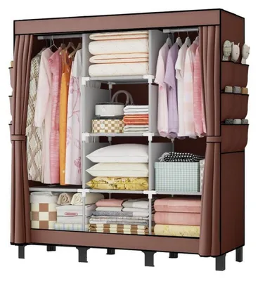 Immagine prodotto di Armadio portatile 130x45x172 cm, color caffè, in tessuto, con ripiano per appendere e spazio contenitivo