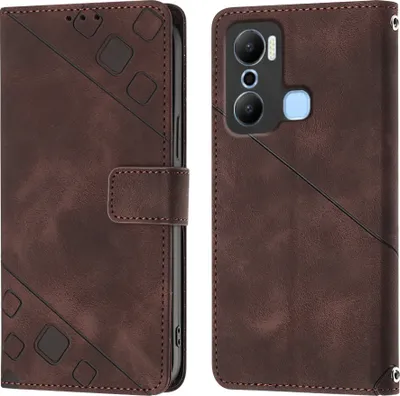 Produktbild von Hülle für Infinix Hot 20 Play Prägung Flip Leder Brieftasche Schutzhülle mit Ständer Braun