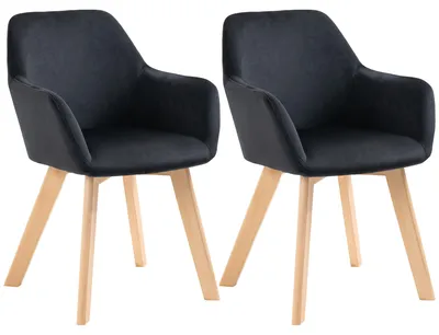 Obrázek produktu pro HOMCOM, jídelní židle, set 2 kusů, kuchyňská židle s područkami a opěradlem, vzhled sametu
