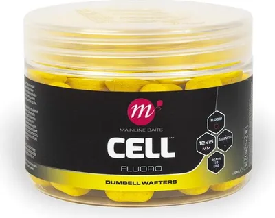 Produktbild von Mainline Cell Fluoro Dumbell Wafters 12x15mm Gelbe Kugeln