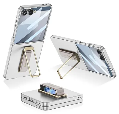 Produktbild von Für Samsung Galaxy Z Flip7 GKK Ultra Dünne Full Cover Hülle Drehständer Silber
