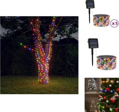 Imagen del producto de vidaXL Guirnaldas solares, 5 unidades, 5 x 200 LEDs, multicolor, para interior y exterior - Iluminación navideña