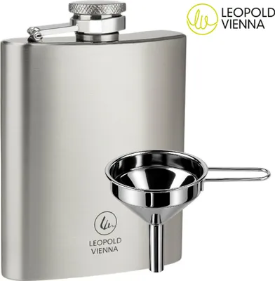 Productafbeelding van Zakfles met RVS Trechter – Drinkfles - 220 ml – Heupfles / Flachmann – Roestvrij Staal – Middelgroot – 14 x 10 x 3 cm
