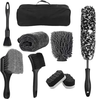 Productafbeelding van Wielborstel Set - Bandenreiniger Velgenborstel - Auto Onderhoud - Krasvrije Reiniging - 39 cm - Grijs