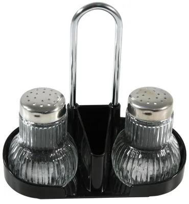 Imagen del producto de Fackelmann Griffmenage RUBIN, especiero con dosificador de sal y pimienta y recipiente para palillos (color: plateado/transparente/)