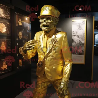 Immagine prodotto di Personaggio mascotte REDBROKOLY di uno Zombie Oro vestito con Tubino e Gemelli