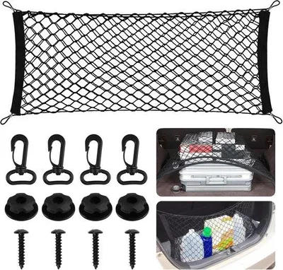 Produktbild von Famanu Kofferraumnetz – 90 x 30 cm – Mit 4 Haken und Adaptern – Für SUV und Truck