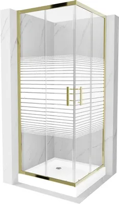 Zdjęcie produktu dla Mexen Rio kabina prysznicowa kwadratowa 80 x 80 cm, pasy, złota + brodzik Rio, biały - 860-080-080-50-20-4510