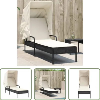 Produktbild von The Living Store Sonnenliege mit Dach Schwarz Poly Rattan
