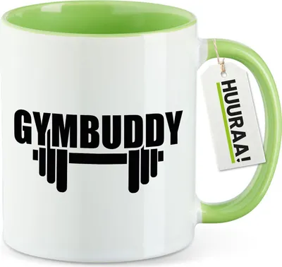 Produktbild von Huuraa Kaffeetasse Gymbuddy Hantel 330ml Grün Keramik Kaffeebecher Geschenkidee