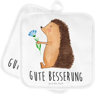 Produktbild von Mr. & Mrs. Panda Topfuntersetzer Igel Blumen - Weiß - Geschenk, Topflappen, Topflappenset, Gute Besserung, Set, krank, Genesungswünsche, topfhalter, Besuch, Krankenhaus