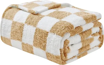 Produktbild von Kuscheldecke Flauschige Decke - Karierte Decken 150 x 200 cm, Woven Sofadecke Weiche Warme Wolldecke&Fleecedecke, Tagesdecke, š¹berwurfdecke, Kuscheldecken fš¹r Couch, Beige