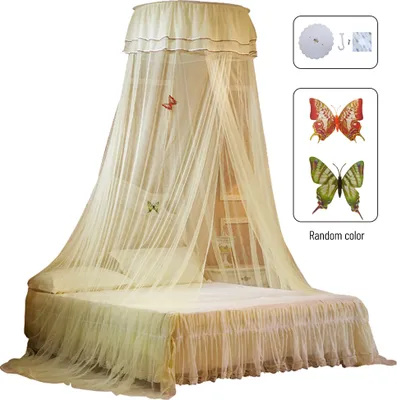 Produktbild von Universal Dome Bed Canopy Einzeleingang Feinmaschiges Bettnetz Spitzenvorhang Prinzessinnenstil Schlafzimmerdekoration Einfache Installation Beige