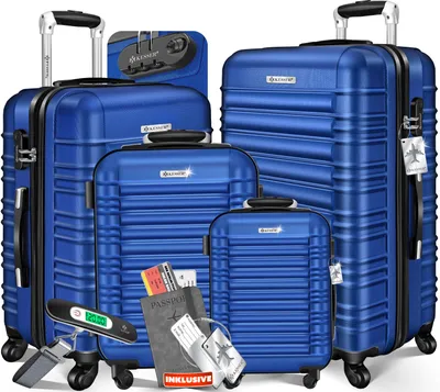Immagine prodotto di KESSER® Set di 4 valigie rigide Set di valigie rigide Set di valigie da viaggio Valigie trolley Incl. bilancia per valigie + etichetta bagagli Valigia con rotelle Lucchetto 4 rotelle ABS rigido Manico telescopico S-M-L-XL
