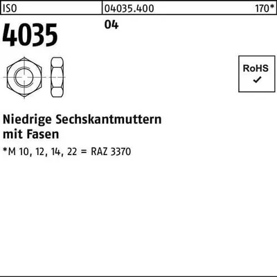 Produktbild von Reyher  Niedrige Sechskantmu. ISO 4035 04 M 18 (100 Stück)
