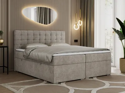 Produktbild von Boxspringbett 180x200 mit Bettkasten, Bett 180x200 mit Matratze und Topper - SUSAN - 180x200 - Beige - Struktur - H3