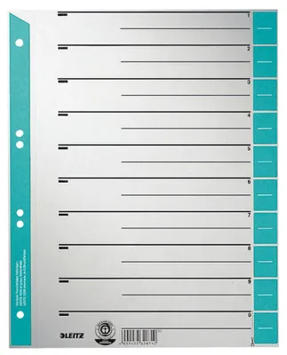 Zdjęcie produktu dla Leitz 16520030, Zakładka do kart numeryczna, Karton, Niebieski, Szary, A4, 230 g/m², 240 mm