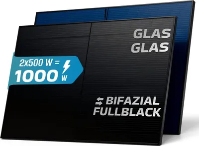 Produktbild von SUNNIVA® Solarmodul 2x 500 W FULL BLACK Bifazial Glas/Glas PV Modul Solarpanel - PMax 1000W (2x500W) Bifacial N-Type, für Balkonkraftwerk oder PV Sola