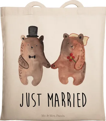Produktbild von Mr. & Mrs. Panda Einkaufstasche Bär Heirat - Transparent - Geschenk, Verheiratet Heirate Hochzeit Hochzeitsgeschenk Hochzeitspaar, totebag, Schultasche, Tasche, Teddy