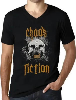 Produktbild von Herren Grafik T-Shirt V-Ausschnitt Chaos und Fiktion – Chaos And Fiction – Öko-Verantwortlich Vintage Jahrgang Kurzarm Lustige Druck Geburtstag