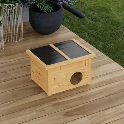 Produktbild von QLS Katzenhaus Outdoor Holz 40x50x37cm klappbares Dach isoliert Styropor Eiche 11422