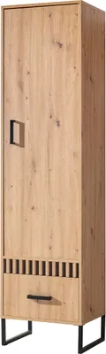 Obrázok produktu pre Minio, šatníková skriňa so závesnými dverami, šatníková skriňa "Melle" 50 cm, ozdobný panel s lamelami alebo bez nich, farba dub Artisan/čierna matná
