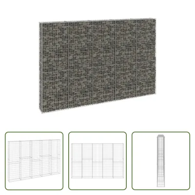 Produktbild von The Living Store Gabionenwand mit Abdeckung Verzinkter Stahl 300x30x200 cm