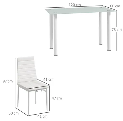 Immagine prodotto di Set da pranzo HOMCOM da 5 pezzi, tavolo da pranzo con 4 sedie, tavolo da cucina con piano in vetro temperato