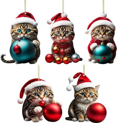 Immagine prodotto di Set di 5 decorazioni natalizie in acrilico a forma di gatto