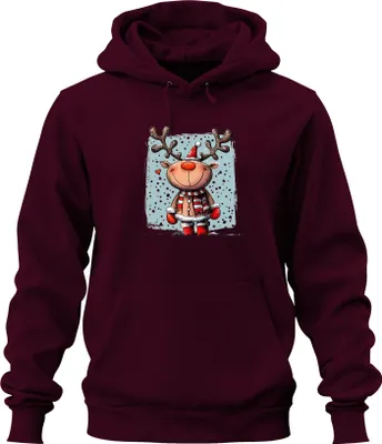 Immagine prodotto di Sciarpa con renna di Natale Cuore Fiocchi di neve Divertente Felpa con cappuccio Unisex, Borgogna, M