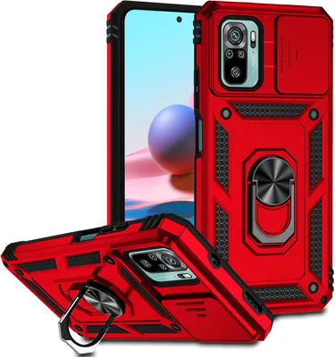 Image de Etui pour Xiaomi Redmi Note 10 4G/ Note 10S étui double couche avec couvercle coulissant pour l'appareil photo et anneau de support rouge