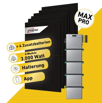 Produktbild von Balkonstrom Balkonkraftwerk 2000W Solaranlage mit Speicher | 4xZusatzspeicher | Bitumendachhalterung | 6xSolarmodul | Zendure SolarFlow 2400 Pro