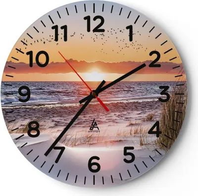 Produktbild von Wanduhr - Rund - Glasuhr - Sonne Strand Vögel - 40x40cm - Schleichendes Uhrwerk - Lautlos - zum Aufhängen bereit - Dekoration Modern - Wanddekoration aus Glas - C4AR40x40-4727