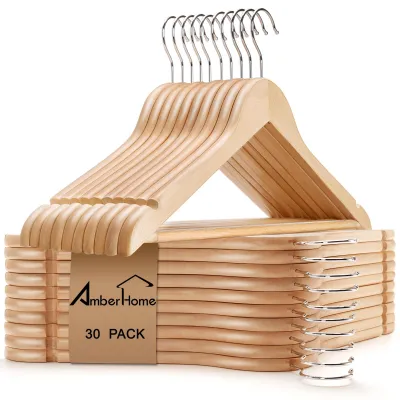 Image de 30 cintres en bois, en bois naturel, pour vêtements