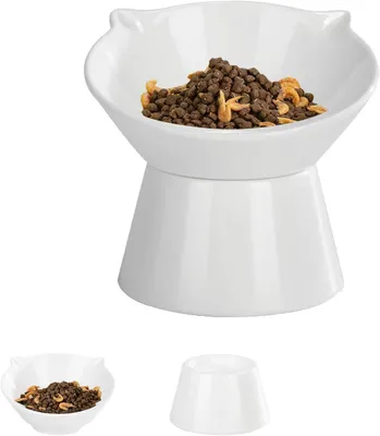 Image de Gamelle surélevée pour chats, inclinée de 15 degrés, pour l'alimentation et l'eau, de couleur blanche