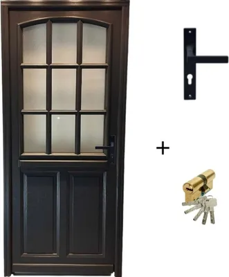 Image de Porte d'entree Bois vitree, Alicia, gris RAL7016, H215 x L90 p.Gauche Cote Tableau + Poignee Et Barillet ( ref 010723NO)