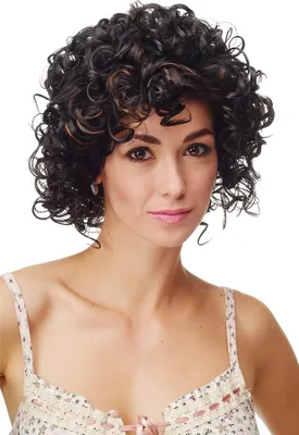 Produktbild von WIG ME UP Damenperücke Locken Schwarz Braune Strähnen Modell: DW1066