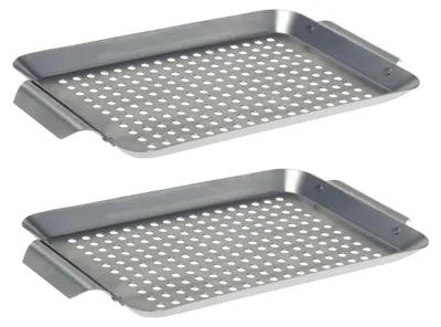 Imagen del producto de Placa de parrilla de acero inoxidable Bremermann, juego de 2 (32 x 1,5 x 18,5 cm), cesta para parrilla
