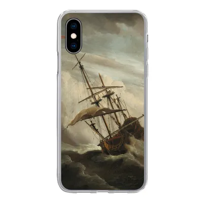 Produktbild von MuchoWow® Handyhülle Schutzhülle Hülle für iPhone X Ein Schiff auf offener See während eines Sturms - Gemälde von Willem van de Velde Silikon Softcase Handy Hülle - Handyhülle