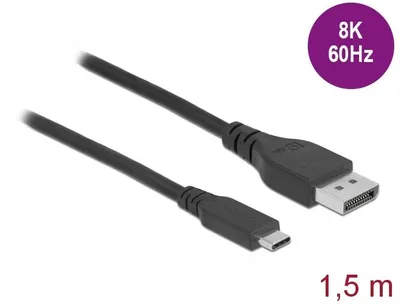 Productafbeelding van Delock Bidirectionele USB Type-C naar DisplayPort kabel (DP Alt Mode), 8K 60 Hz, 1,5 m, gecertificeerd voor DP 8K