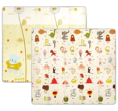 Produktbild von Spielmatte Baby Faltbar, Krabbelmatte Baby 180x200x1.5cm, Wasserdichte Und Rutschfeste Baby Krabbelmatte, Baby Spielmatte Mit Doppelseitigem Muster
