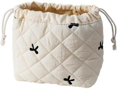 Productafbeelding van Make-up tasje - Toilet tas voor dames - Beautycase - Nagelkoffer - Toilet tas - Reis tas - Cosmetica tas - Handig make-up tasje - Opbergtas met trekkoord - Reisaccessoires - Strik patroon