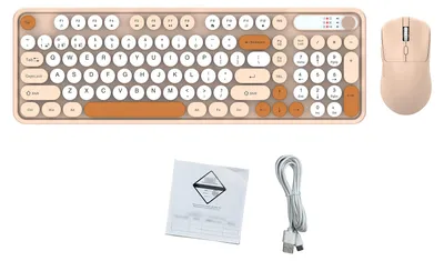 Zdjęcie produktu dla Bezprzewodowa klawiatura i mysz Combo 98 klawiszy Tryb ładowania 2.4G+BT do komputera/laptopa Mleczna herbata