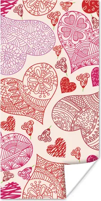 Produktbild von MuchoWow® Poster Eine Illustration mit rosa und roten Herzen 40x80 cm - Dekoration