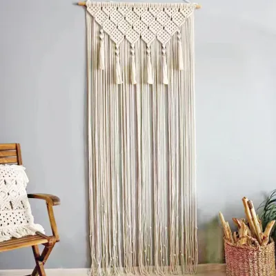 Obrázok produktu pre Macramé závesný gobelín, ručne tkaný macramé záves na dvere, bohémsky gobelín, bohémska izbová dekorácia, na dvere, okenný dekor, 200 cm, 65 cm, bavlnená šnúra