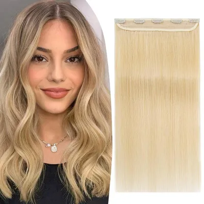 Immagine prodotto di Extension per capelli con clip, capelli veri, 40 cm, biondo chiaro, 45g, Remy, con 5 clip